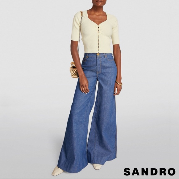 Sandro **NWT** 'Cecilia' Rose Button Short Sleeve Ribbed Knit Cardigan in white - Picture 6 of 10